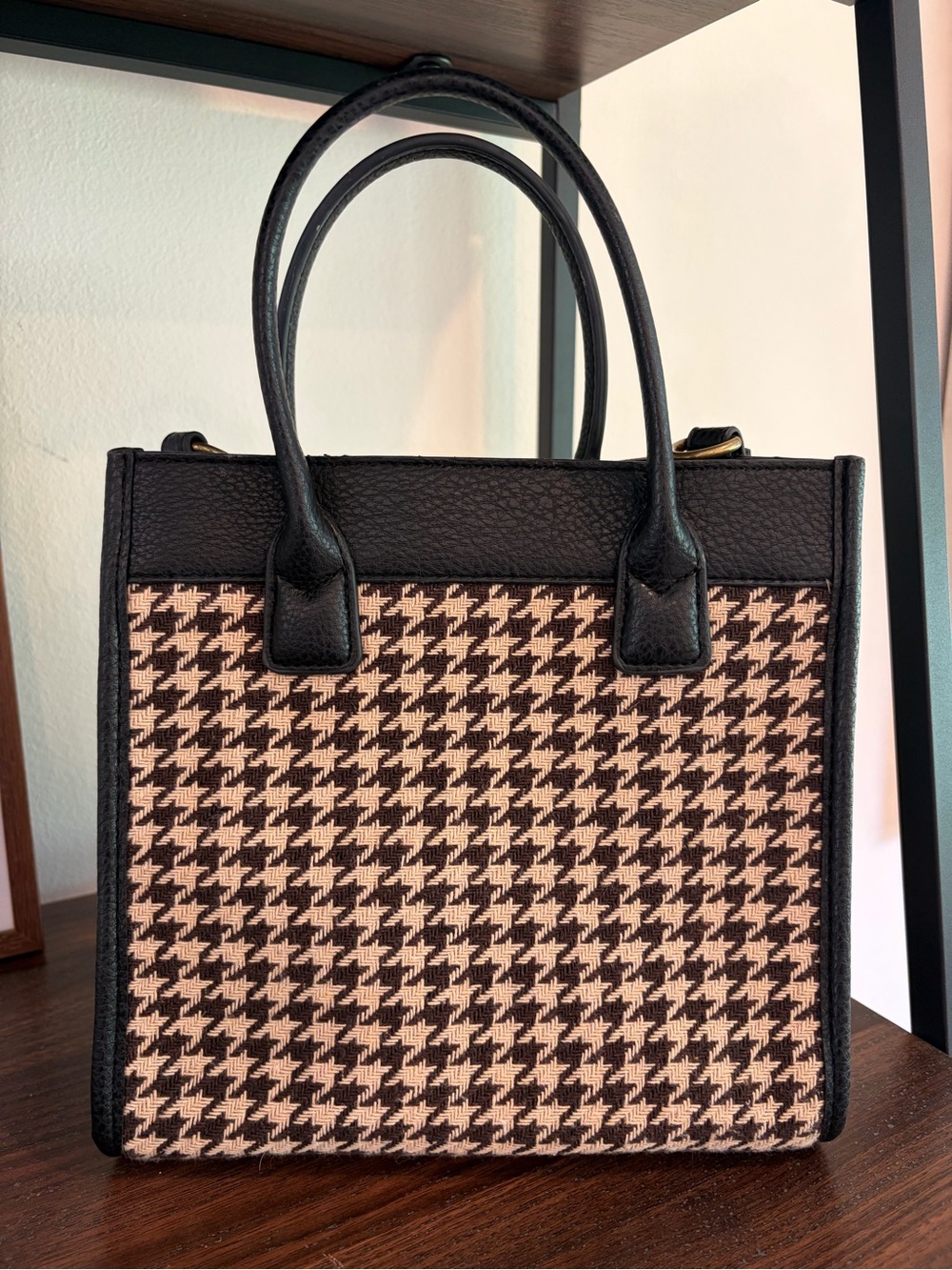 Time and Tru Black and Beige Houndstooth Tote